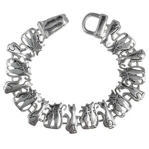 Vintage Silver Tone Whimsical Cat Link Bracelet Novelty Feline 7.75 in